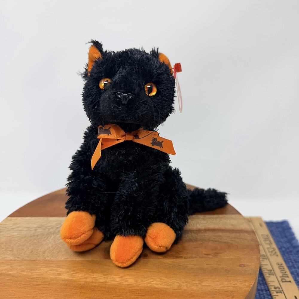 Ty Beanie Baby FRAIDY Cat Black & Orange Halloween Plush Toy 2000 🐈 (S)